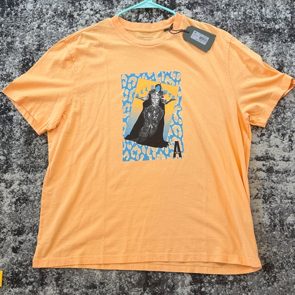 NWT All Saints Orange Graphic Short Sleeve Tee